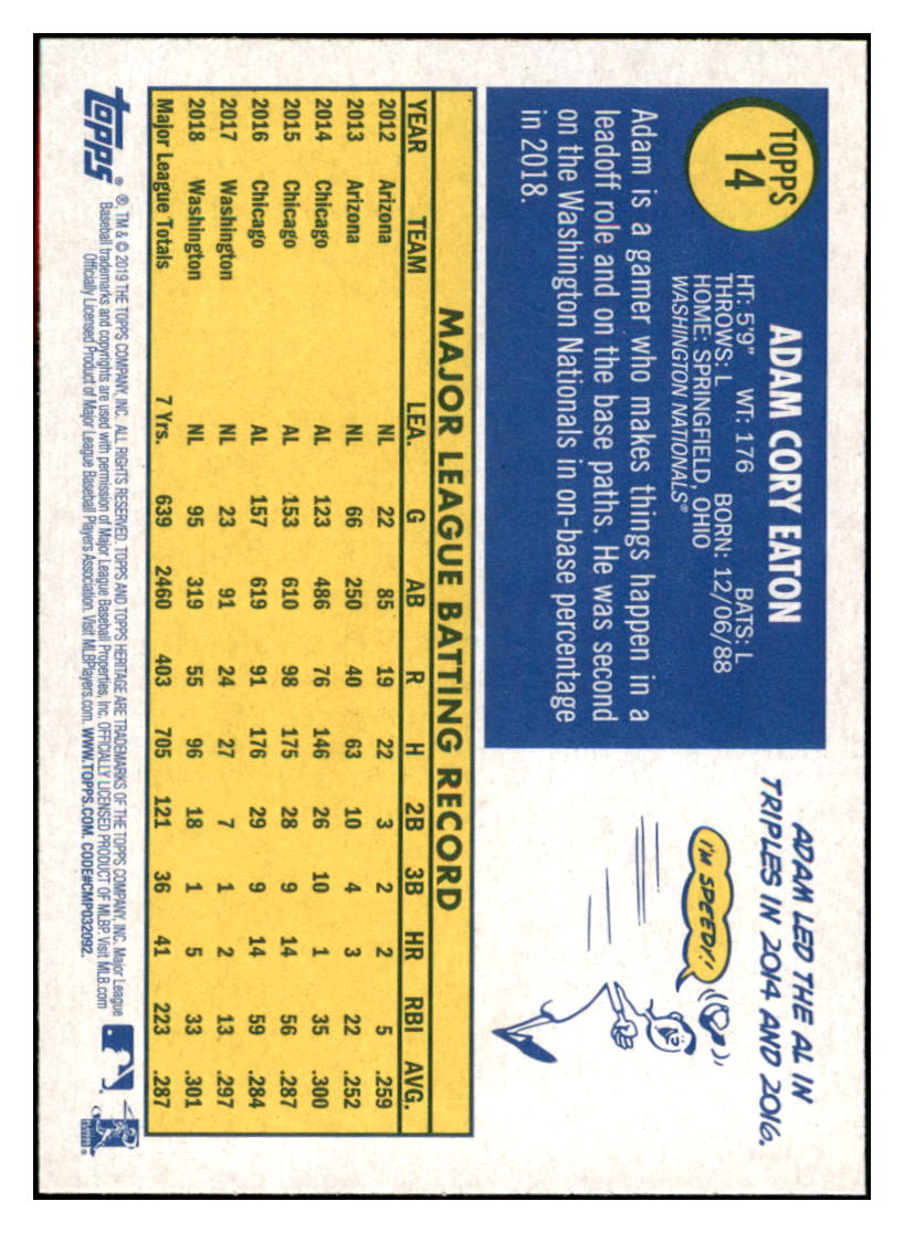 2019 Topps Heritage Adam
Eaton Washington Nationals Baseball
Card TMH1A simple Xclusive Collectibles