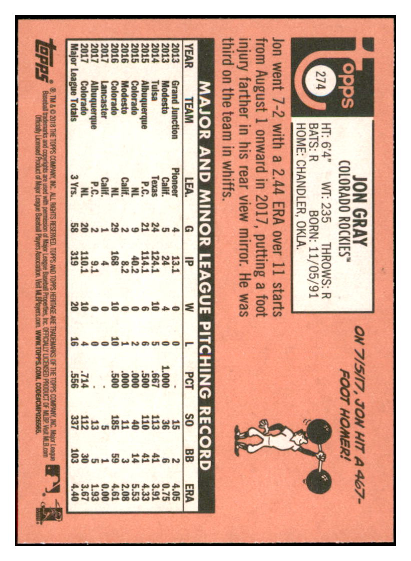 2018 Topps Heritage Jon
Gray Colorado Rockies Baseball Card
TMH1A simple Xclusive Collectibles