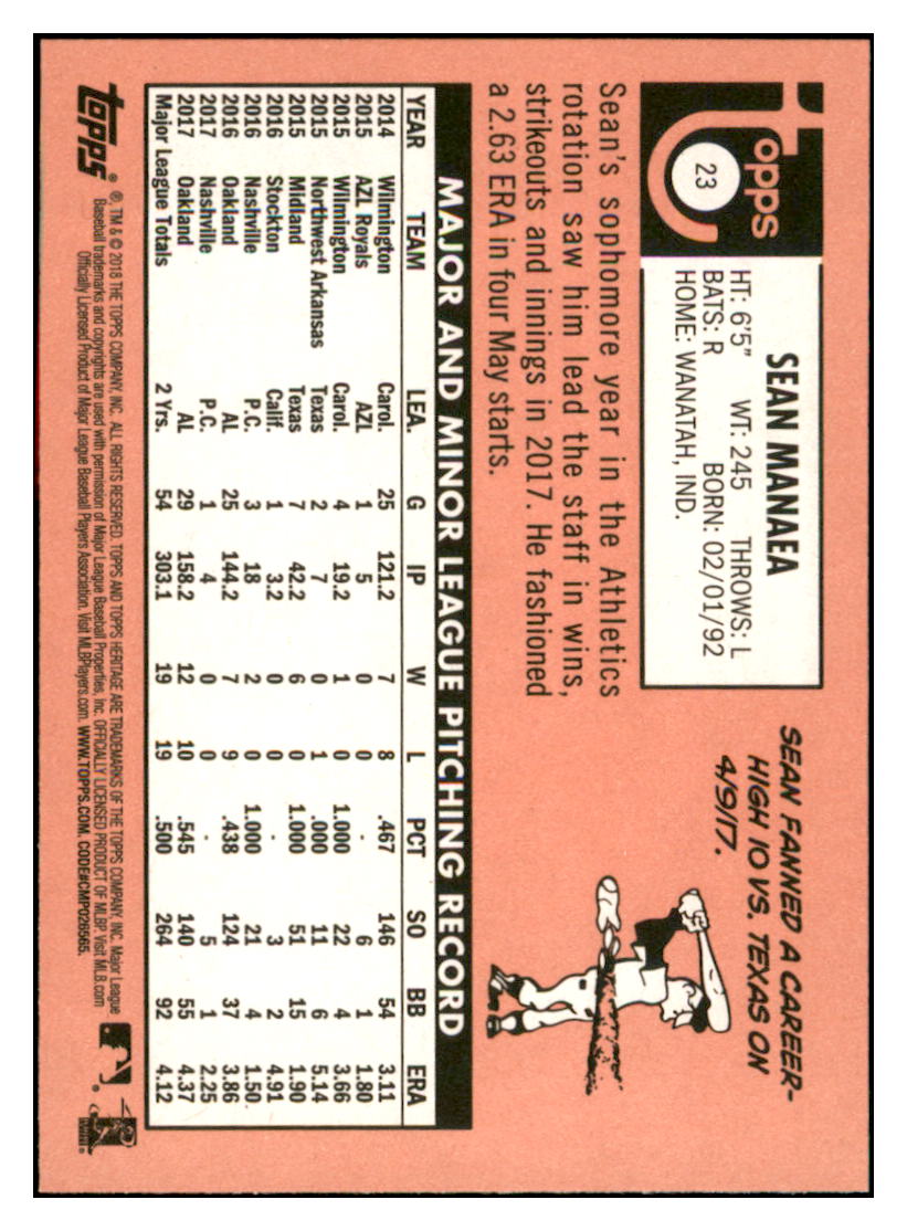 2018 Topps Heritage Sean
Manaea Oakland Athletics Baseball
Card TMH1A simple Xclusive Collectibles