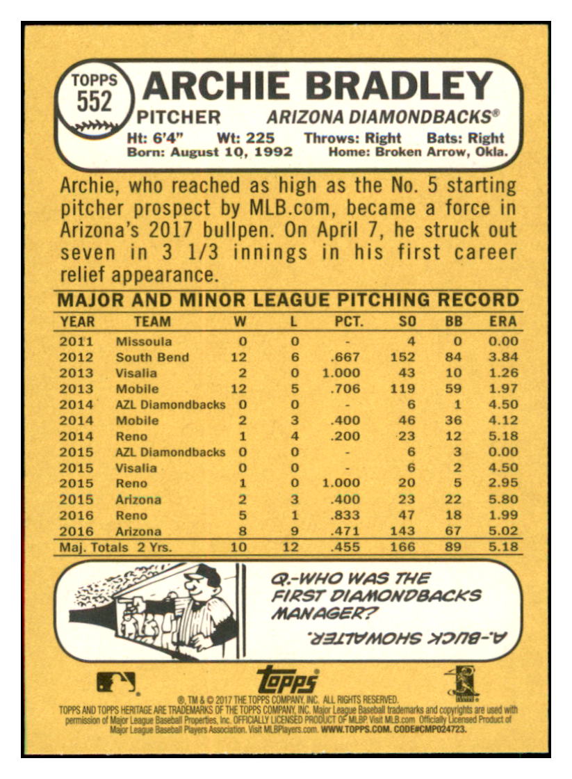 2017 Topps Heritage Archie
Bradley Bright Yellow Backs PR25
Arizona Diamondbacks Baseball Card TMH1A simple Xclusive Collectibles