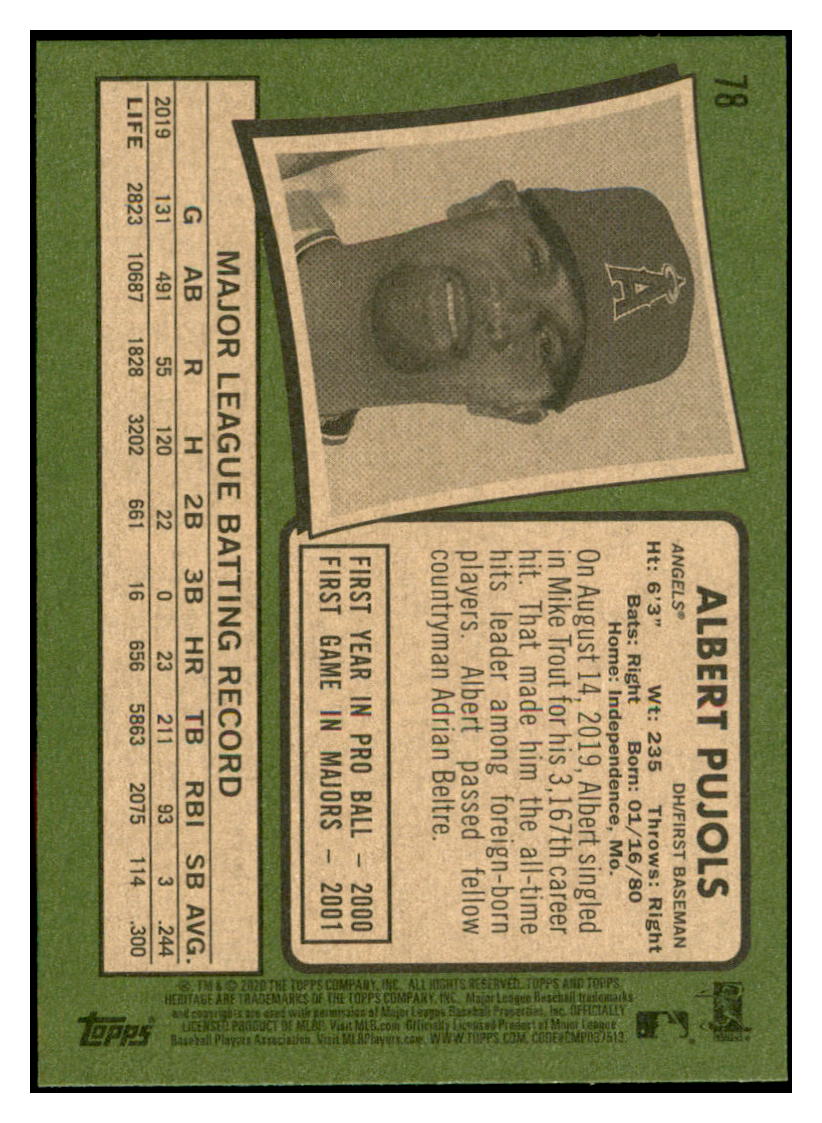 2020 Topps Heritage Albert
Pujols Los Angeles Angels Baseball
Card TMH1A simple Xclusive Collectibles