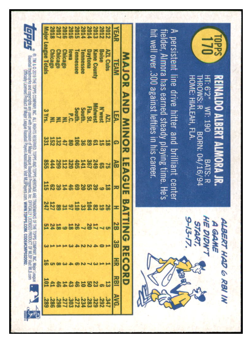 2019 Topps Heritage Albert
Almora Jr. Chicago Cubs Baseball Card
TMH1A simple Xclusive Collectibles