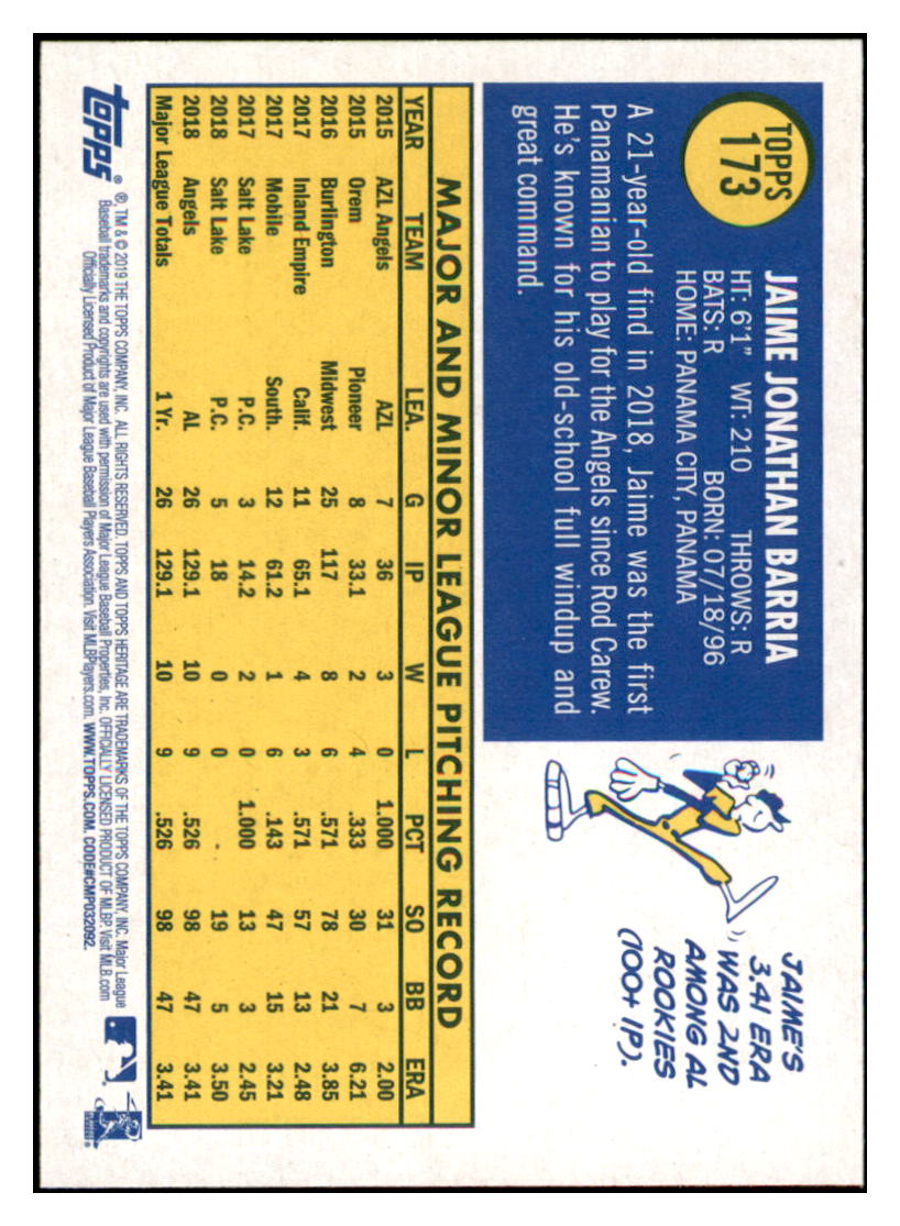2019 Topps Heritage Jaime
Barria Los Angeles Angels Baseball
Card TMH1A simple Xclusive Collectibles