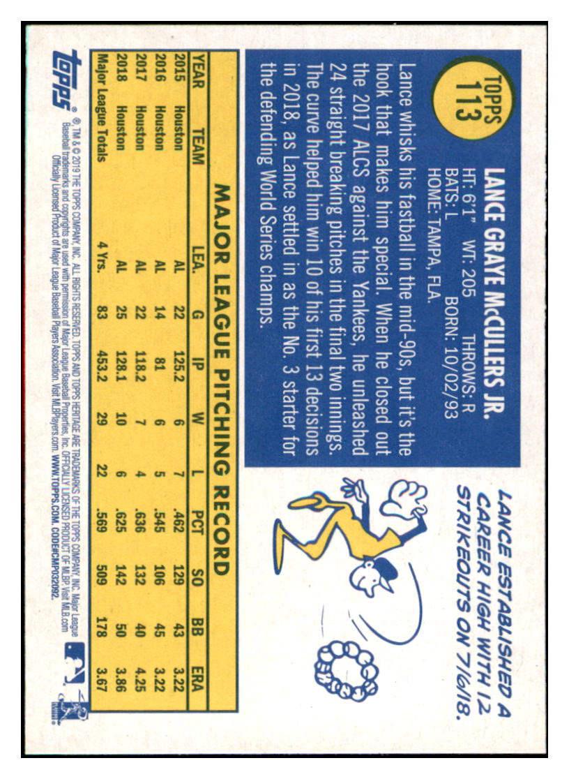 2019 Topps Heritage Lance
McCullers Jr. Houston Astros Baseball
Card TMH1A simple Xclusive Collectibles