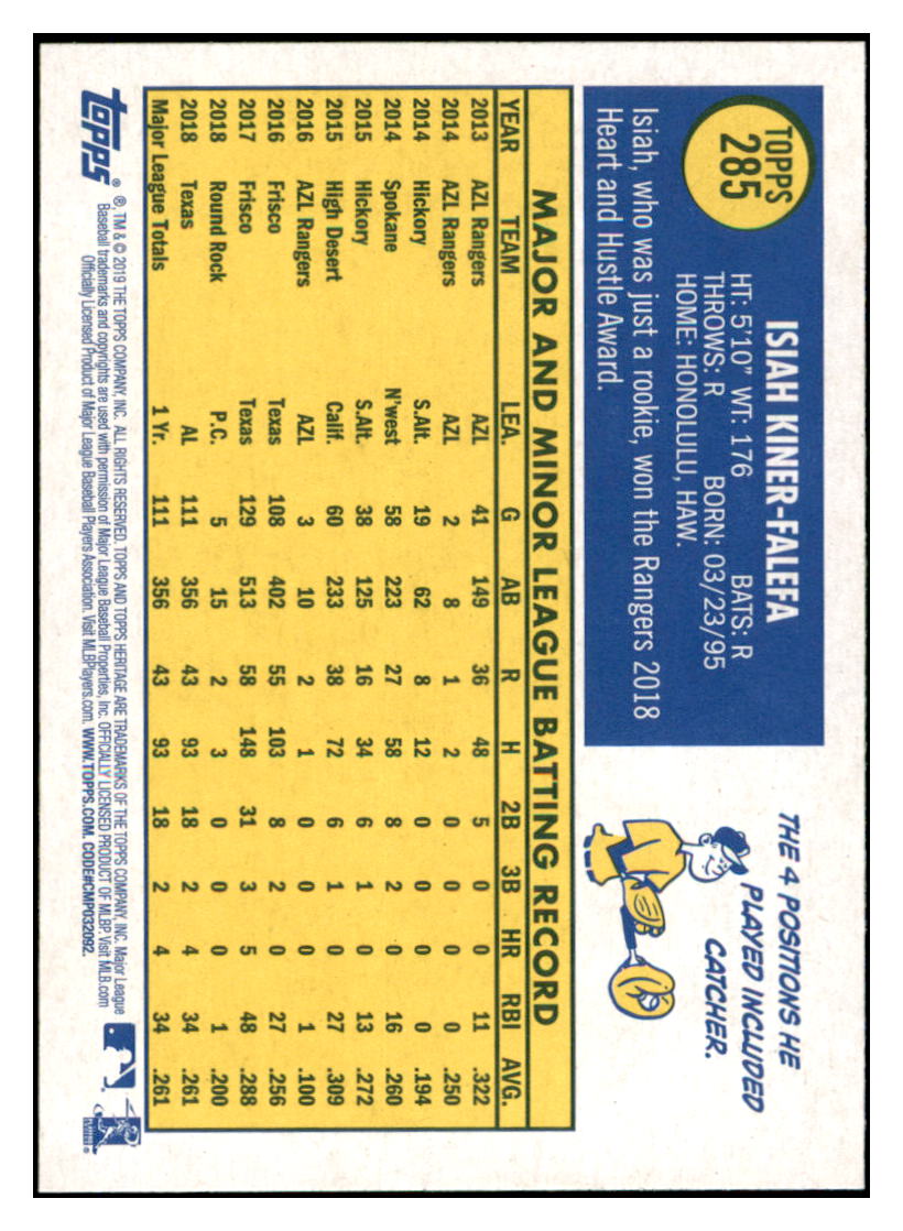 2019 Topps Heritage Isiah
Kiner-Falefa Texas Rangers Baseball
Card TMH1A simple Xclusive Collectibles