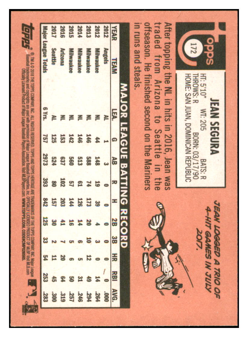 2018 Topps Heritage Jean
  Segura   Seattle Mariners Baseball Card
  TMH1A simple Xclusive Collectibles