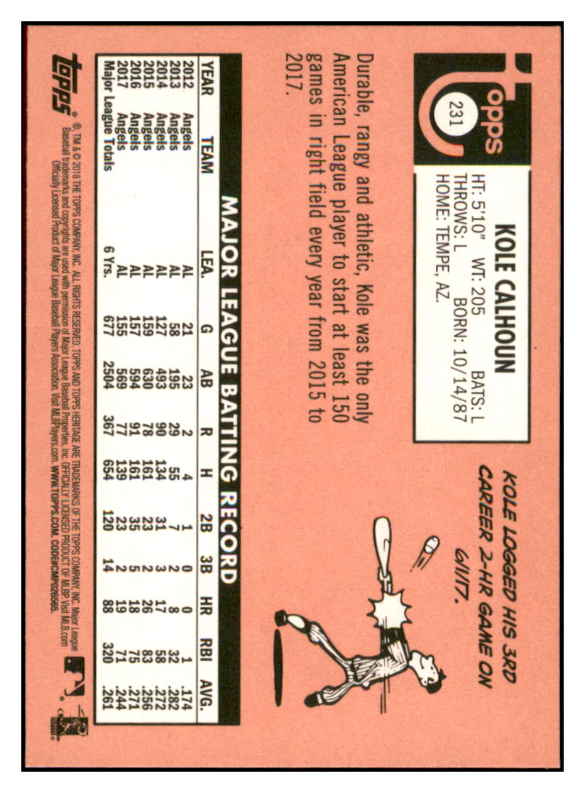2018 Topps Heritage Kole
Calhoun Los Angeles Angels Baseball
Card TMH1A simple Xclusive Collectibles