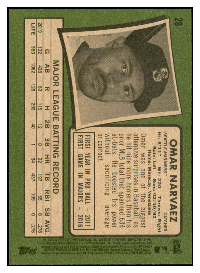 2020 Topps Heritage Omar
Narvaez Seattle Mariners Baseball
Card TMH1A simple Xclusive Collectibles