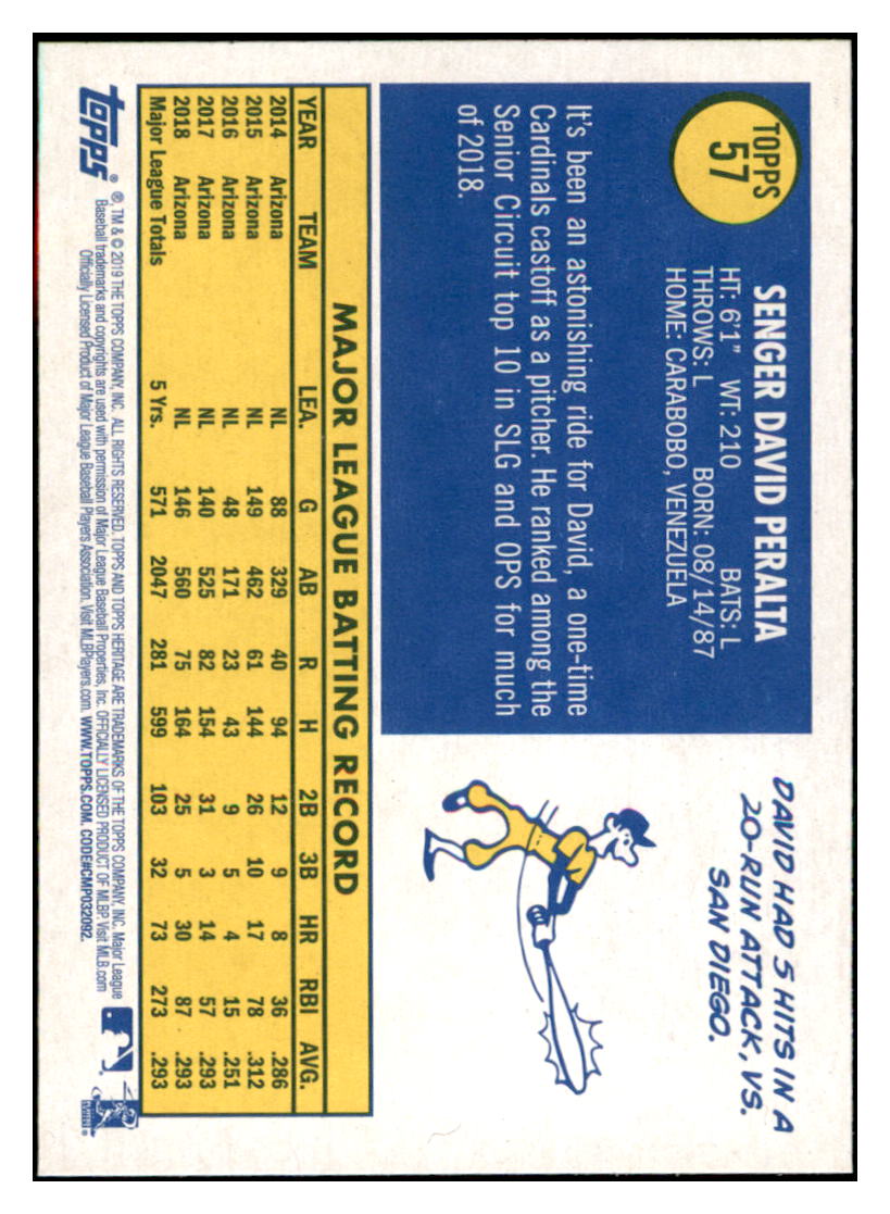 2019 Topps Heritage David
  Peralta   Arizona Diamondbacks Baseball
  Card TMH1A simple Xclusive Collectibles   