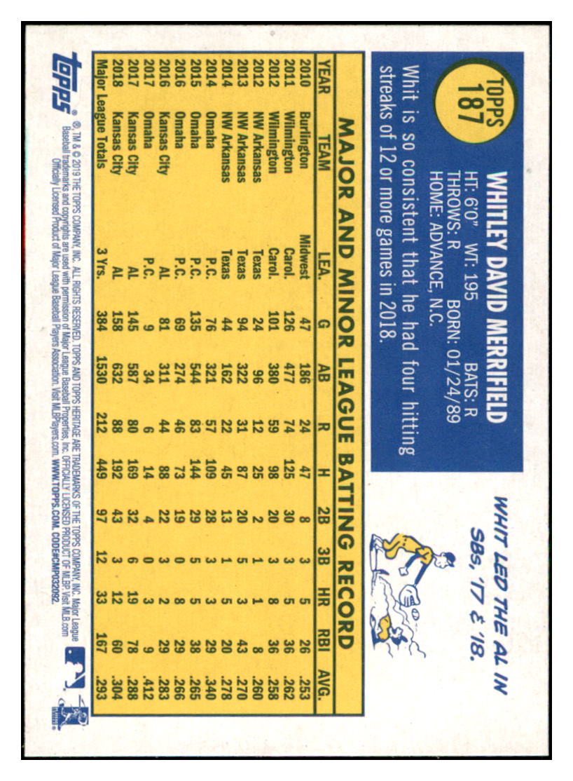 2019 Topps Heritage Whit
Merrifield Kansas City Royals
Baseball Card TMH1A simple Xclusive Collectibles