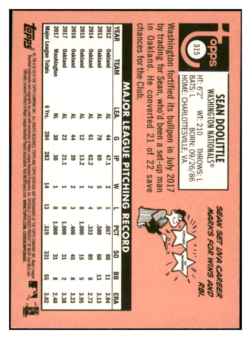 2018 Topps Heritage Sean
Doolittle Washington Nationals
Baseball Card TMH1A simple Xclusive Collectibles