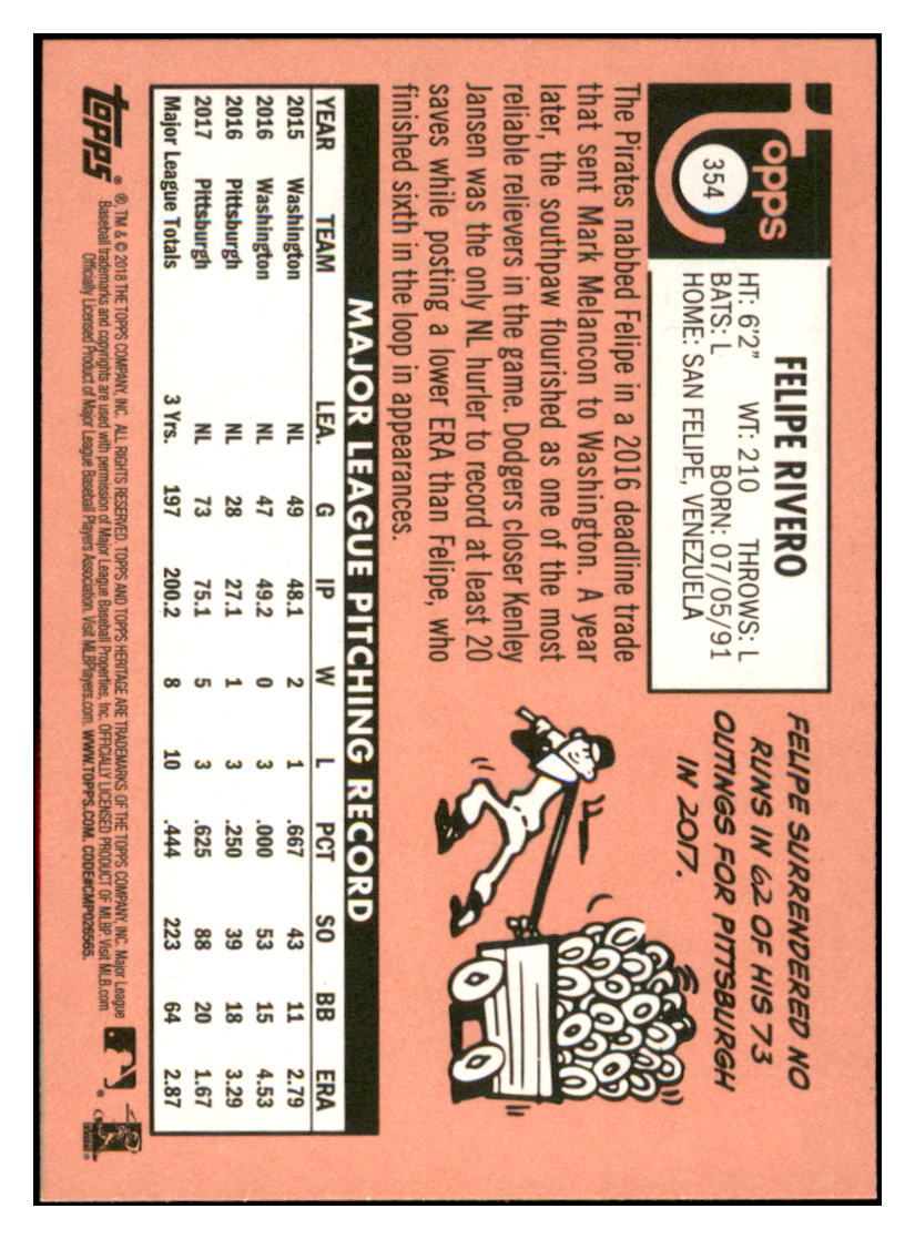 2018 Topps Heritage Felipe
  Rivero   Pittsburgh Pirates Baseball
  Card TMH1A simple Xclusive Collectibles