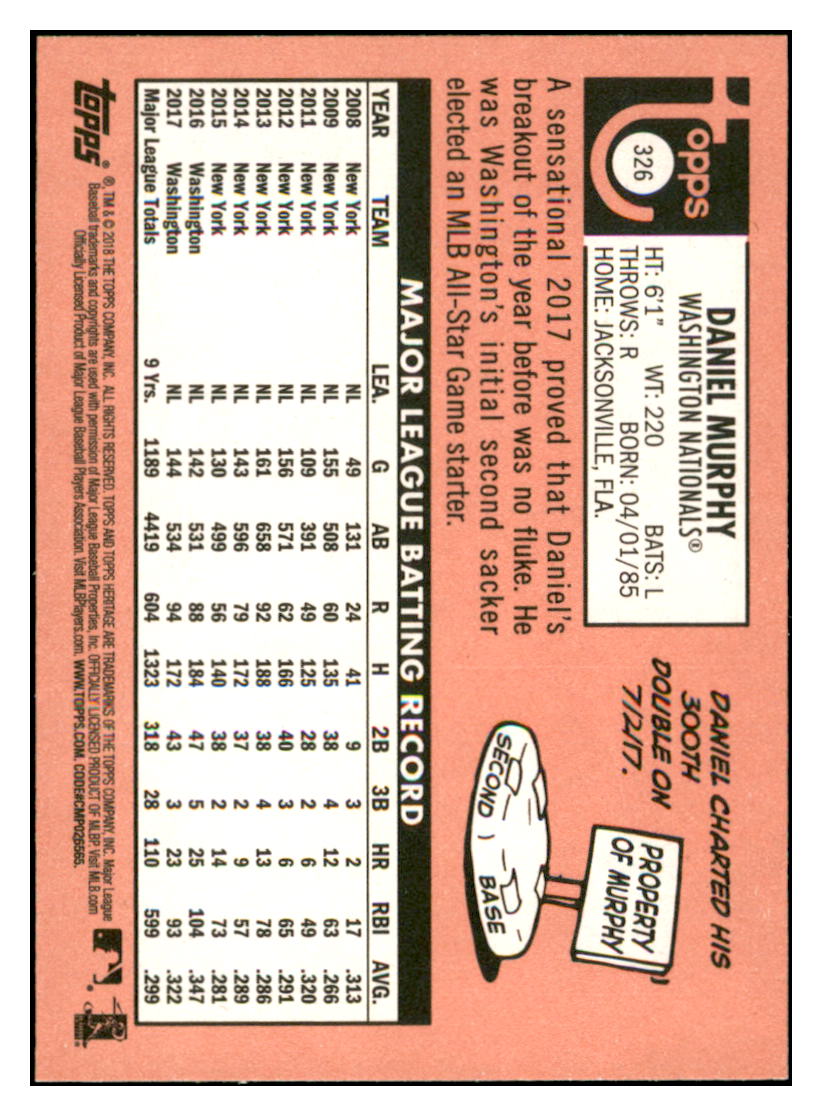2018 Topps Heritage Daniel
Murphy Washington Nationals Baseball
Card TMH1A simple Xclusive Collectibles