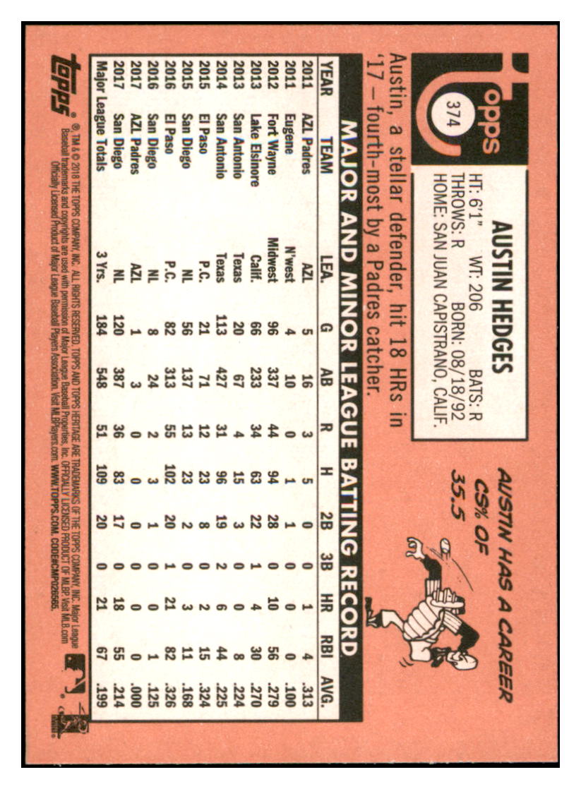 2018 Topps Heritage Austin Hedges San Diego Padres
Baseball Card TMH1A simple Xclusive Collectibles