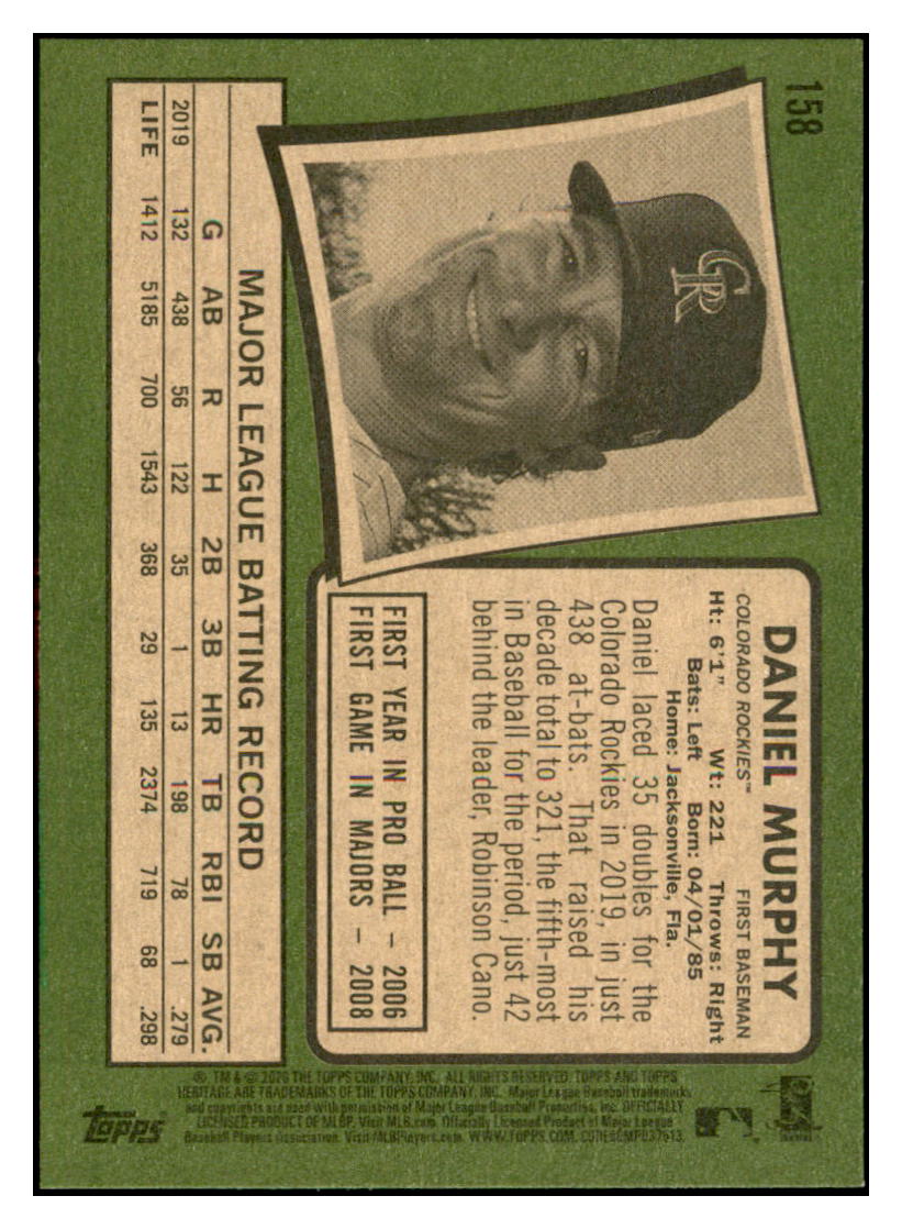 2020 Topps Heritage Daniel
Murphy Colorado Rockies Baseball Card
TMH1A simple Xclusive Collectibles