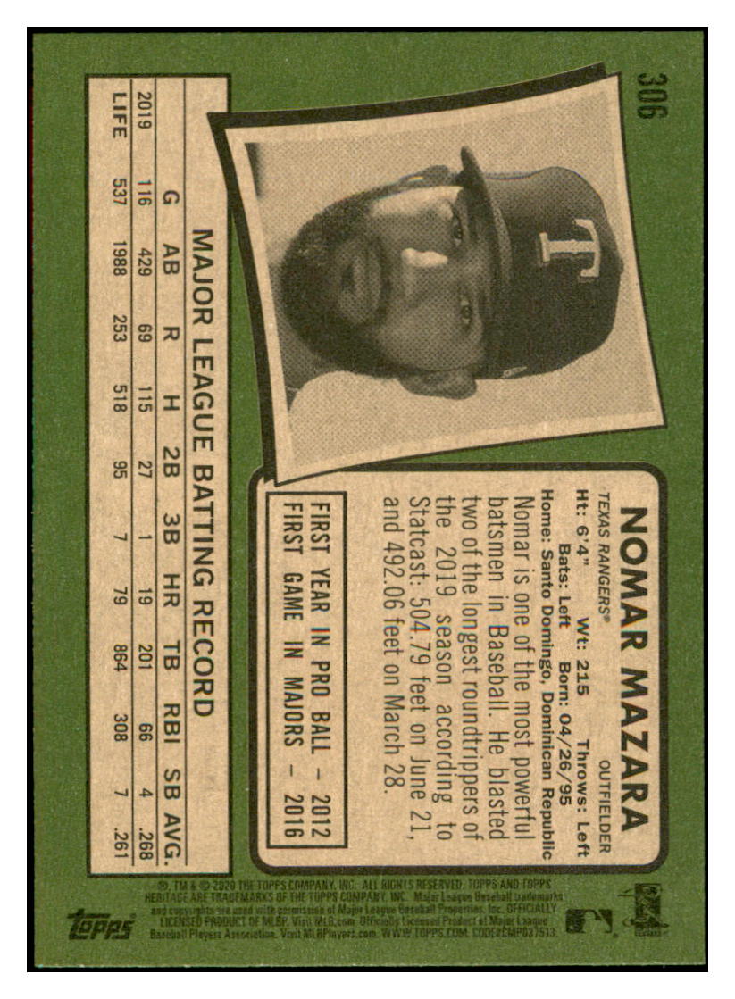 2020 Topps Heritage Nomar
Mazara Texas Rangers Baseball Card
TMH1A simple Xclusive Collectibles