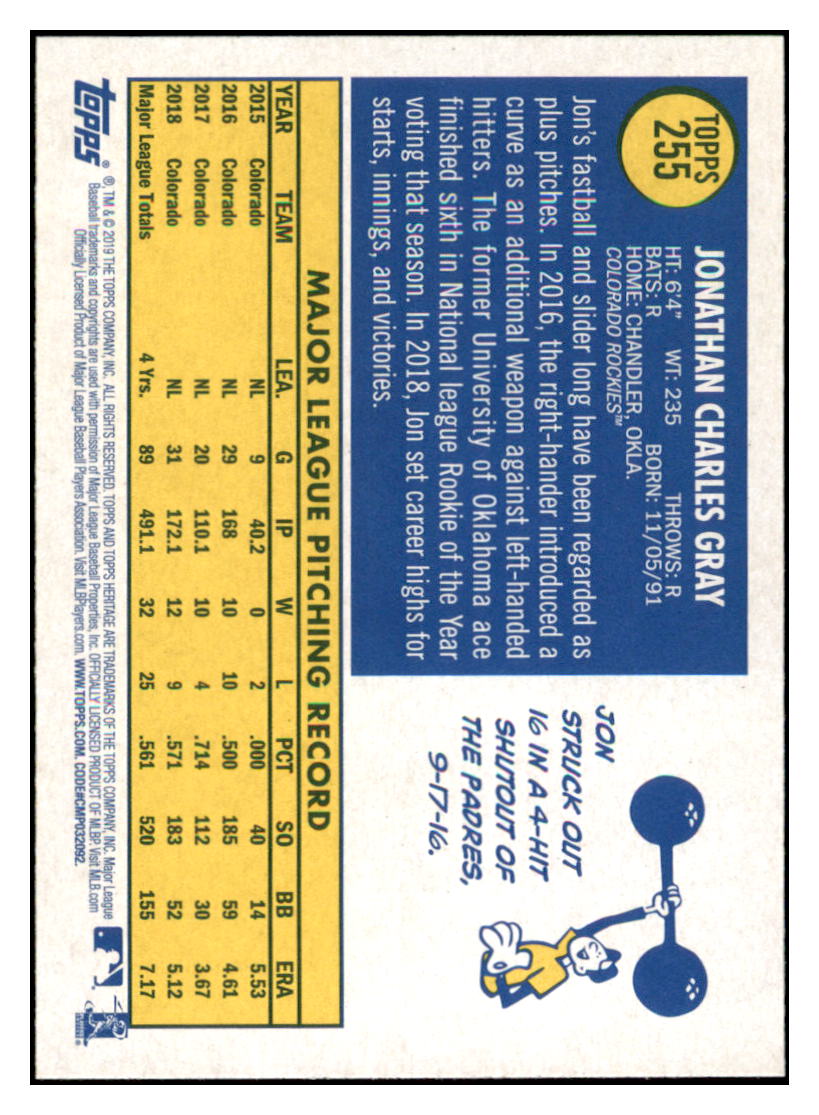 2019 Topps Heritage Jon
  Gray   Colorado Rockies Baseball Card
  TMH1A simple Xclusive Collectibles