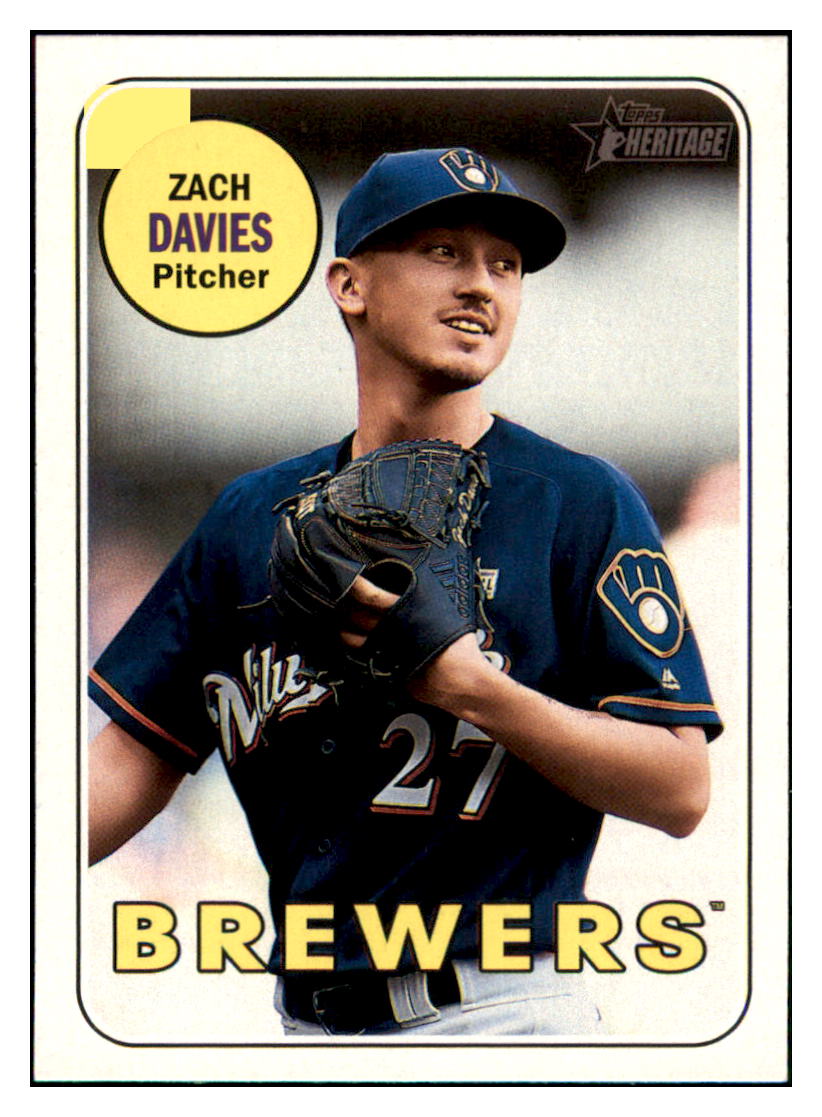 2018 Topps Heritage Zach
  Davies   Milwaukee Brewers Baseball
  Card TMH1A simple Xclusive Collectibles