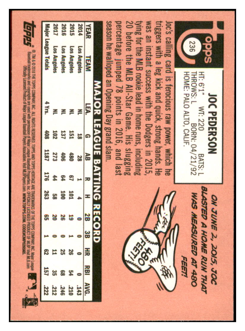 2018 Topps Heritage Joc
Pederson Los Angeles Dodgers Baseball
Card TMH1A simple Xclusive Collectibles