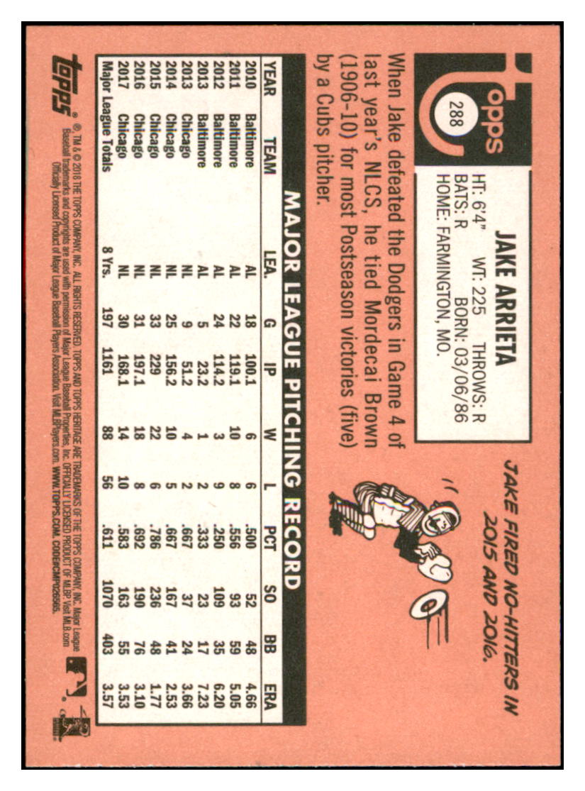 2018 Topps Heritage Jake Arrieta SN569 Chicago
Cubs Baseball Card TMH1A simple Xclusive Collectibles