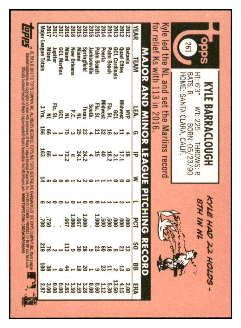 2018 Topps Heritage Kyle
Barraclough Miami Marlins Baseball
Card TMH1A simple Xclusive Collectibles