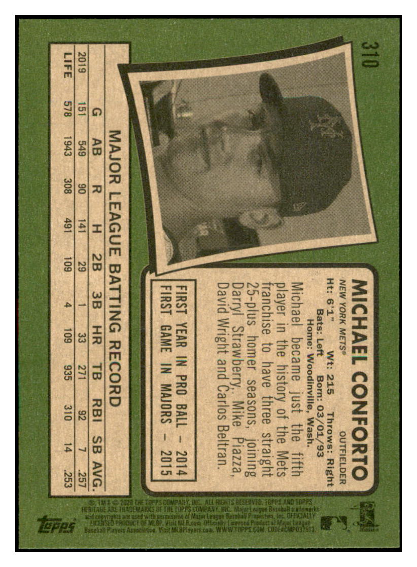 2020 Topps Heritage Michael
Conforto New York Mets Baseball Card
TMH1A simple Xclusive Collectibles
