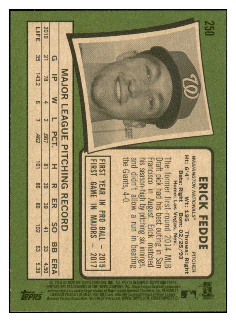 2020 Topps Heritage Erick
Fedde Washington Nationals Baseball
Card TMH1A simple Xclusive Collectibles