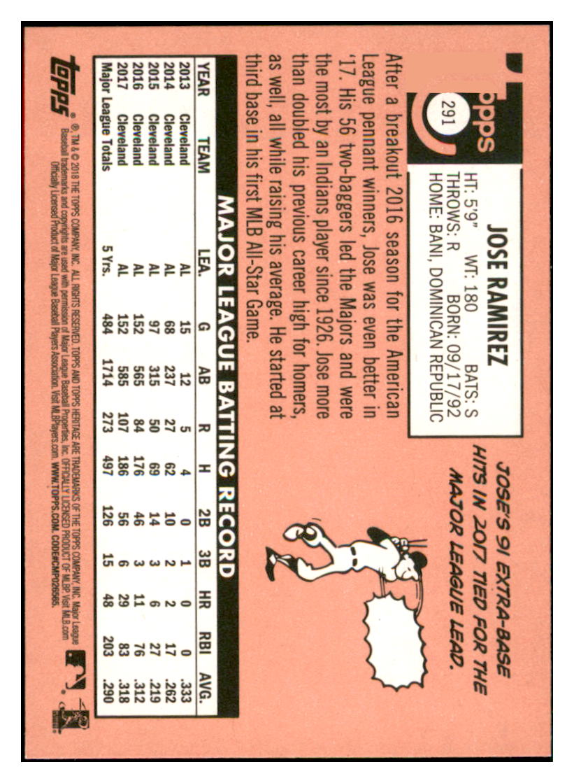 2018 Topps Heritage Jose
Ramirez Cleveland Indians Baseball
Card TMH1A simple Xclusive Collectibles