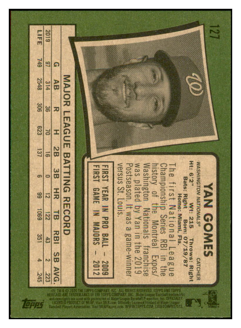 2020 Topps Heritage Yan
Gomes Washington Nationals Baseball
Card TMH1A simple Xclusive Collectibles
