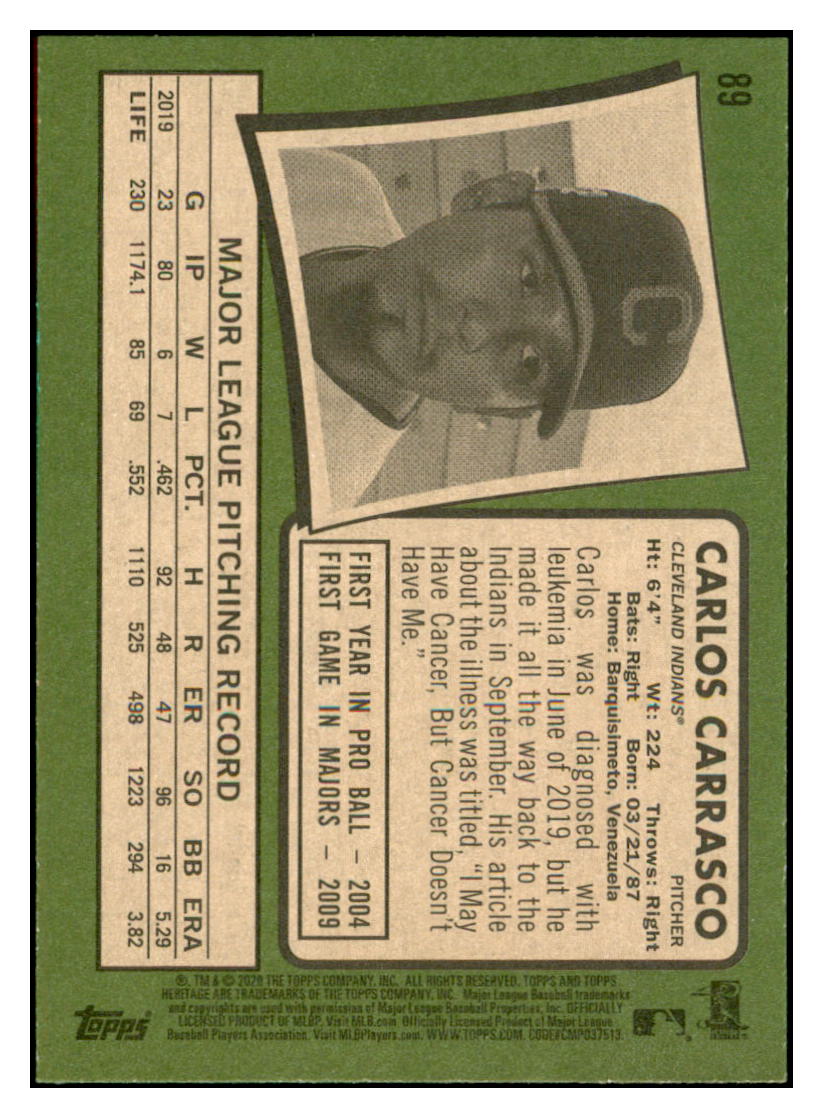 2020 Topps Heritage Carlos
  Carrasco   Cleveland Indians Baseball
  Card TMH1A simple Xclusive Collectibles   