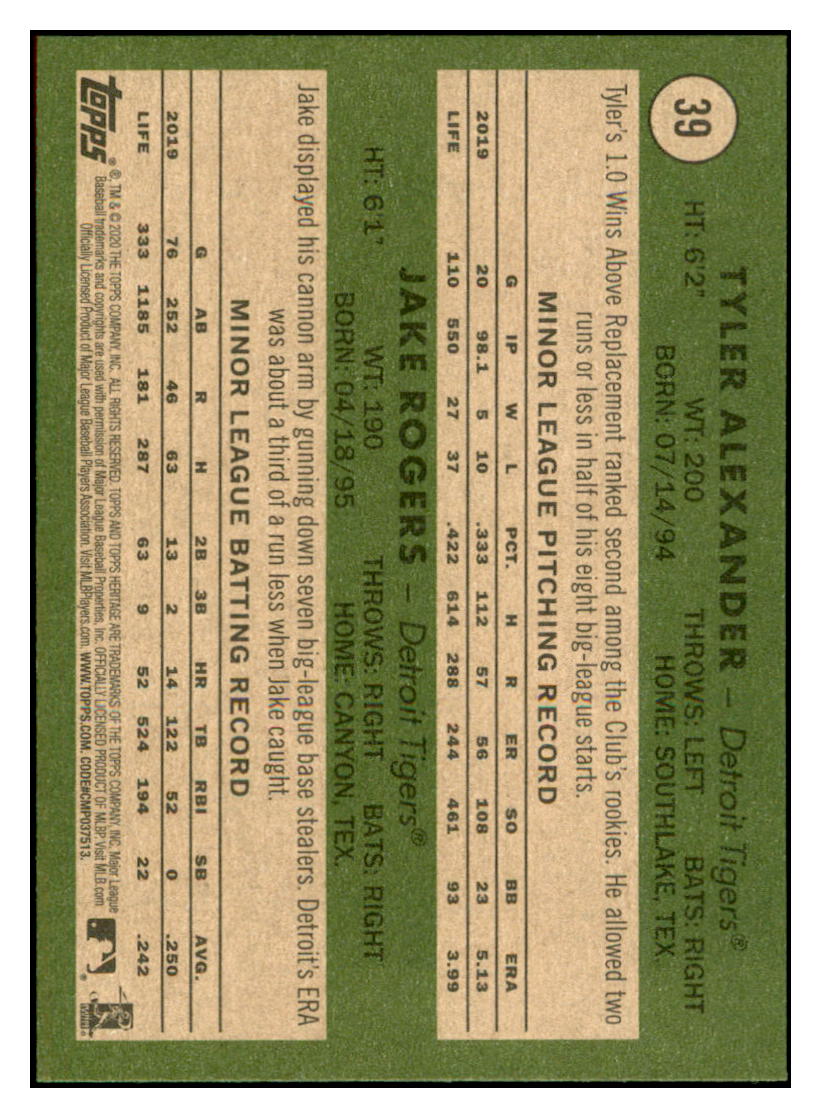 2020 Topps Heritage T.J. Zeuch
/ Jordan Romano RS, RC Toronto Blue
Jays Baseball Card TMH1A simple Xclusive Collectibles