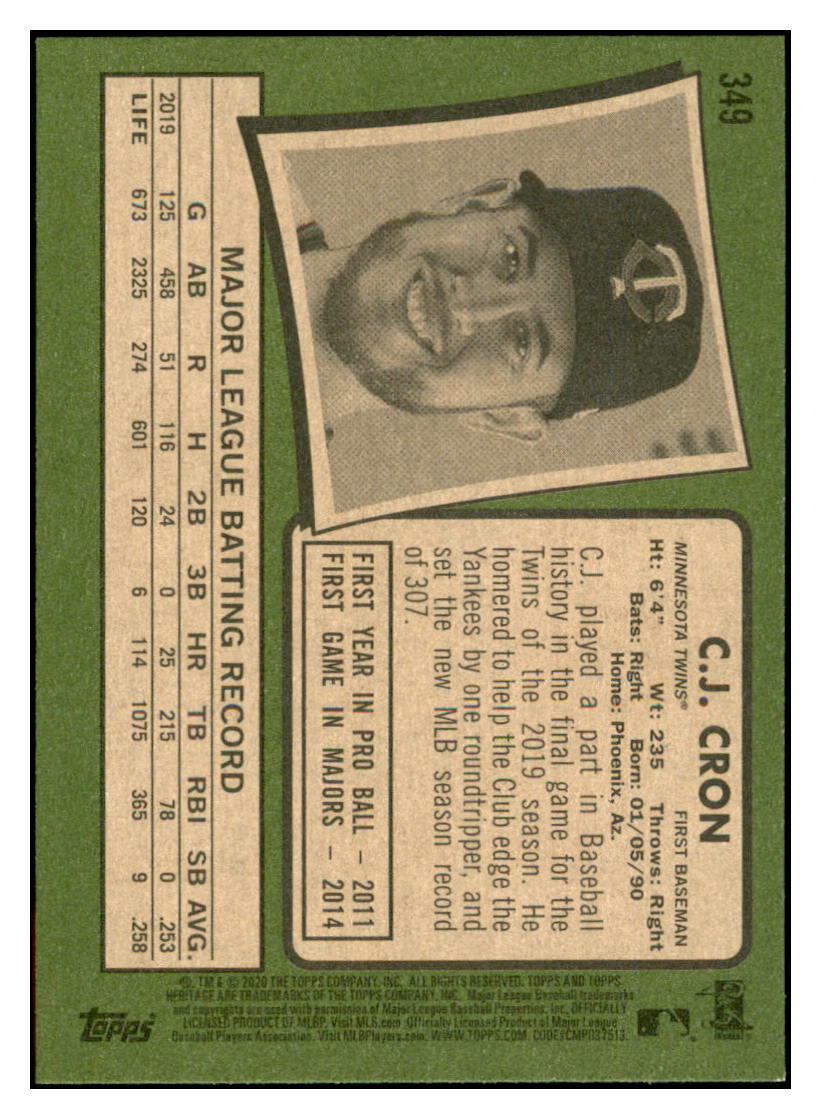 2020 Topps Heritage C.J.
  Cron   Minnesota Twins Baseball Card
  TMH1A simple Xclusive Collectibles
