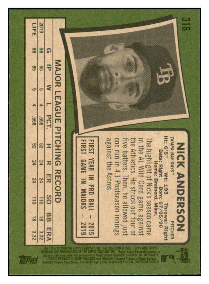 2020 Topps Heritage Nick
Anderson ASR Tampa Bay Rays Baseball
Card TMH1A simple Xclusive Collectibles