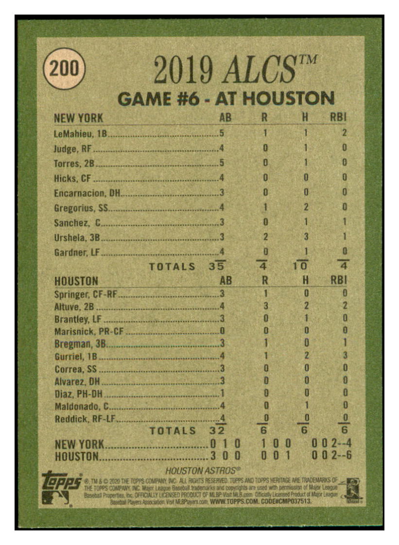2020 Topps Heritage Altuve
Sends Astros To World Series With Walk-Off Homer! ALCS Houston Astros Baseball Card TMH1A simple Xclusive Collectibles