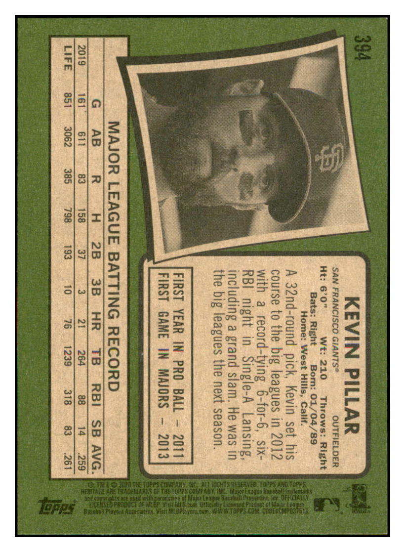 2020 Topps Heritage Kevin
  Pillar   San Francisco Giants Baseball
  Card TMH1A simple Xclusive Collectibles