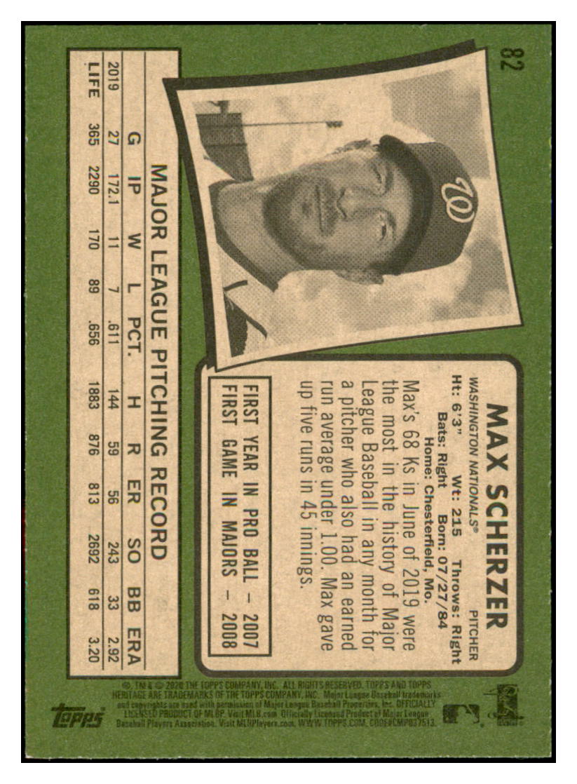 2020 Topps Heritage Max Scherzer Washington Nationals Baseball Card TMH1A simple Xclusive Collectibles