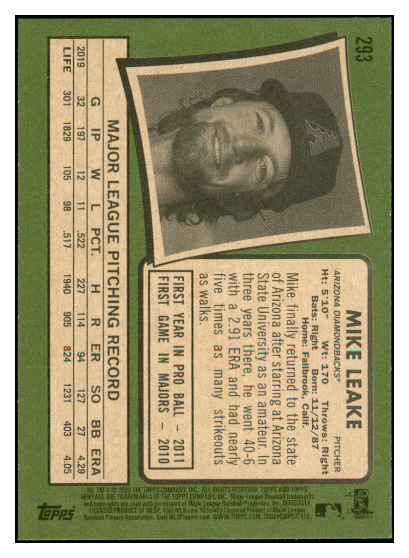 2020 Topps Heritage Mike
Leake Arizona Diamondbacks Baseball
Card TMH1A simple Xclusive Collectibles