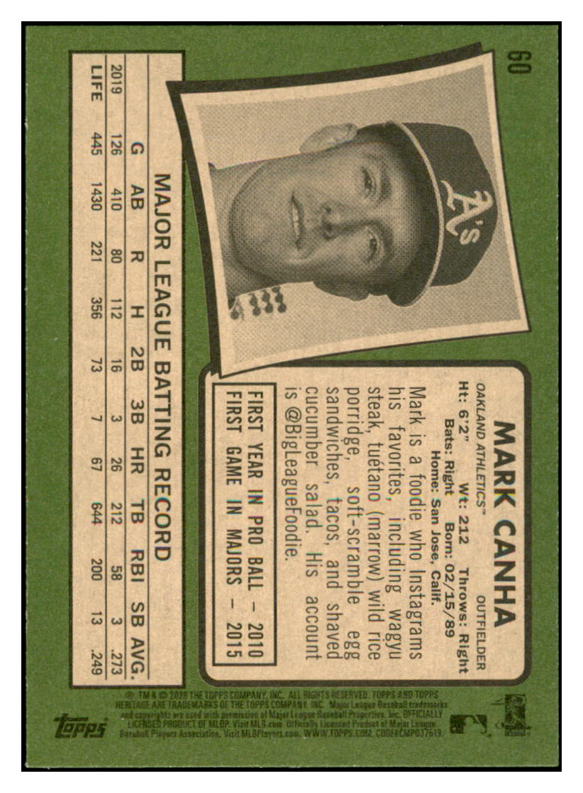 2020 Topps Heritage Mark
  Canha   Oakland Athletics Baseball Card
  TMH1A simple Xclusive Collectibles
