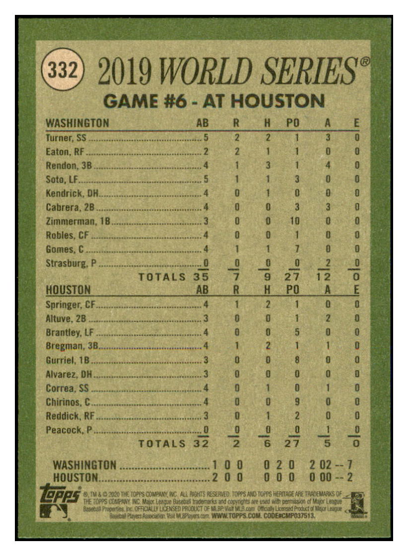 2020 Topps Heritage Strasburg
Deals In Win! WS Washington Nationals
Baseball Card TMH1A simple Xclusive Collectibles