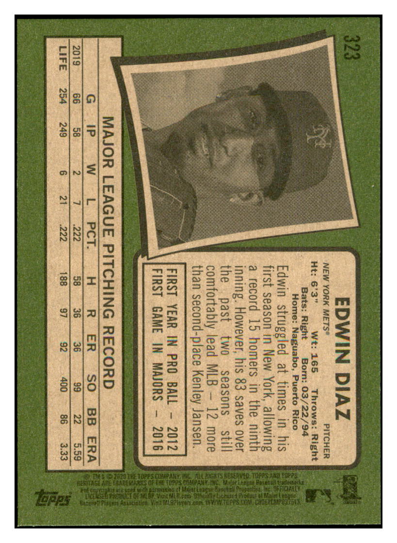 2020 Topps Heritage Edwin
Diaz New York Mets Baseball Card
TMH1A simple Xclusive Collectibles