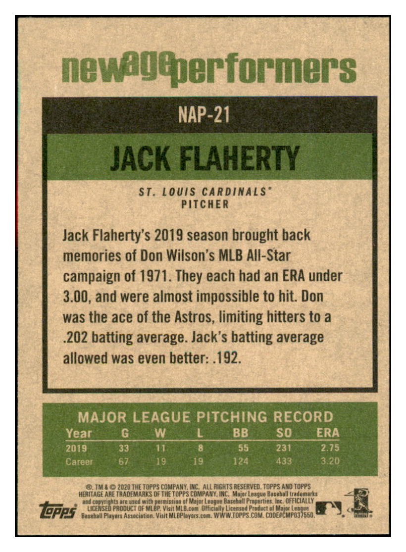 2020 Topps Heritage Jack
  Flaherty New Age Performers  St. Louis
  Cardinals Baseball Card TMH1A simple Xclusive Collectibles