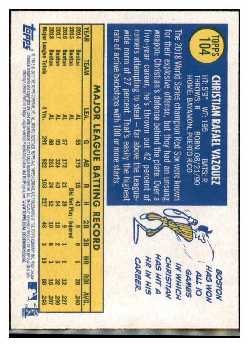 2019 Topps Heritage Christian
Vazquez Boston Red Sox #104 Baseball
card TMH1C simple Xclusive Collectibles