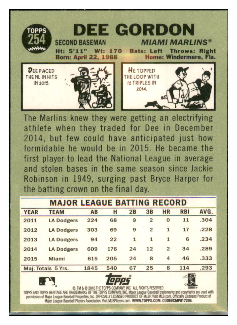 2016 Topps Heritage Dee Gordon    Miami Marlins #254 Baseball card   TMH1C simple Xclusive Collectibles