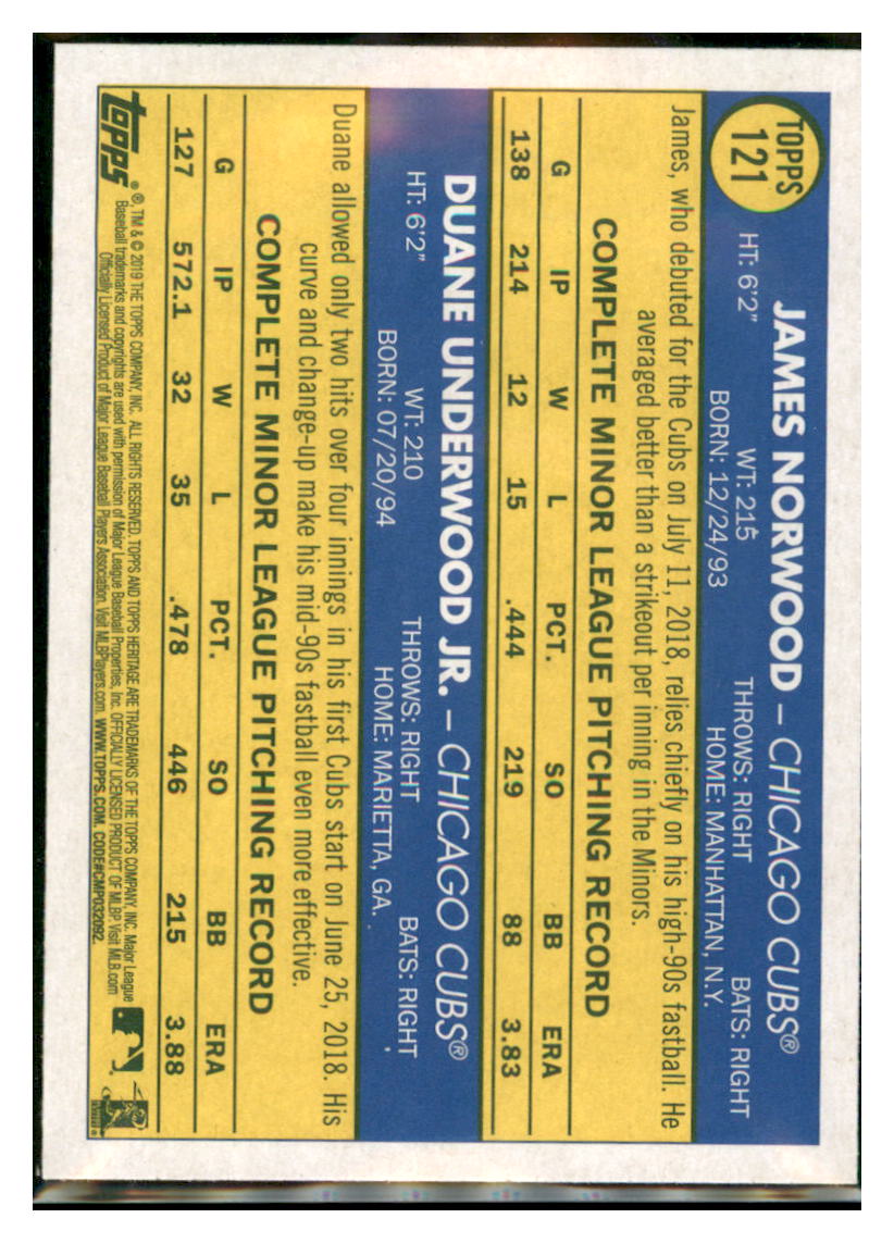 2019 Topps Heritage Duane Underwood Jr. /
  James Norwood CPC, RC, RS    Chicago
  Cubs #121 Baseball card   TMH1C simple Xclusive Collectibles   