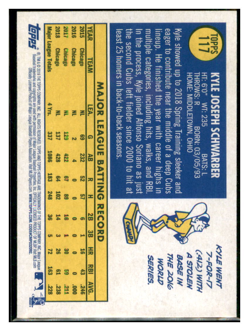 2019 Topps Heritage Kyle Schwarber Chicago Cubs #117 Baseball card TMH1C simple Xclusive Collectibles