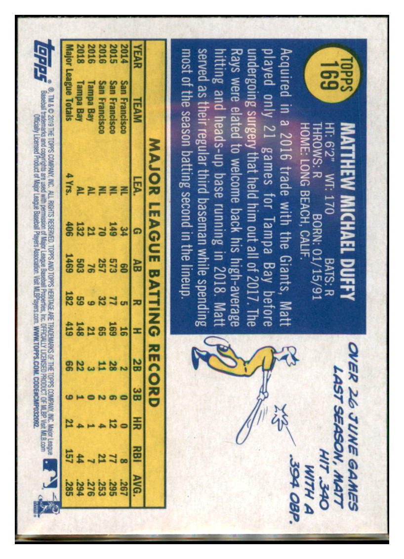 2019 Topps Heritage Matt Duffy Tampa Bay Rays #169 Baseball card TMH1C simple Xclusive Collectibles