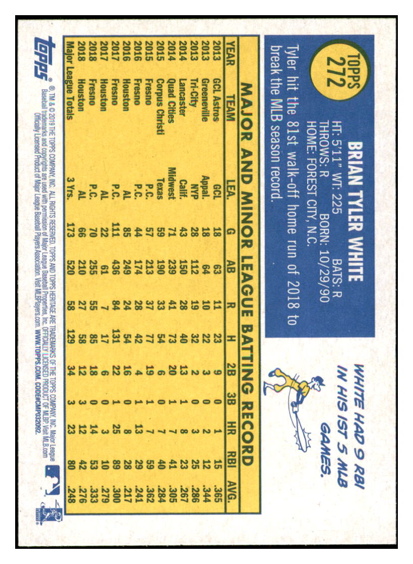 2019 Topps Heritage Tyler White Houston Astros #272 Baseball card TMH1C simple Xclusive Collectibles