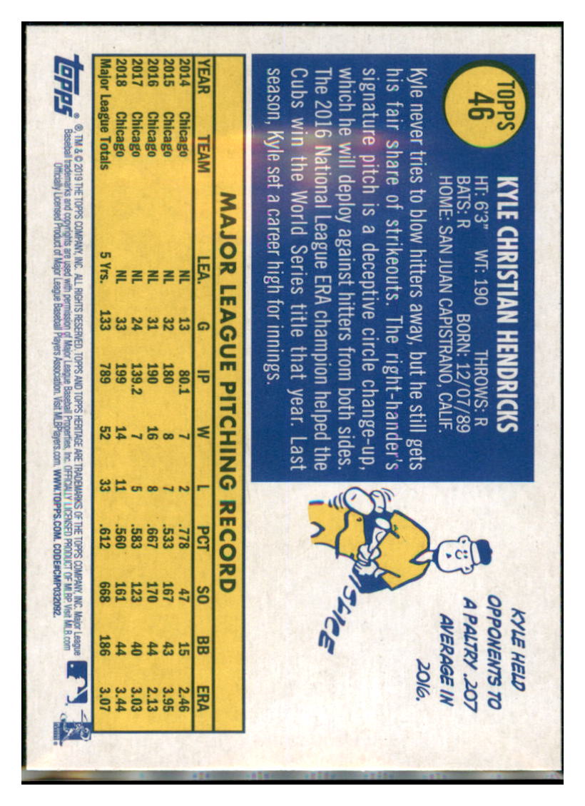2019 Topps Heritage Kyle Hendricks Chicago Cubs #46 Baseball card TMH1C simple Xclusive Collectibles