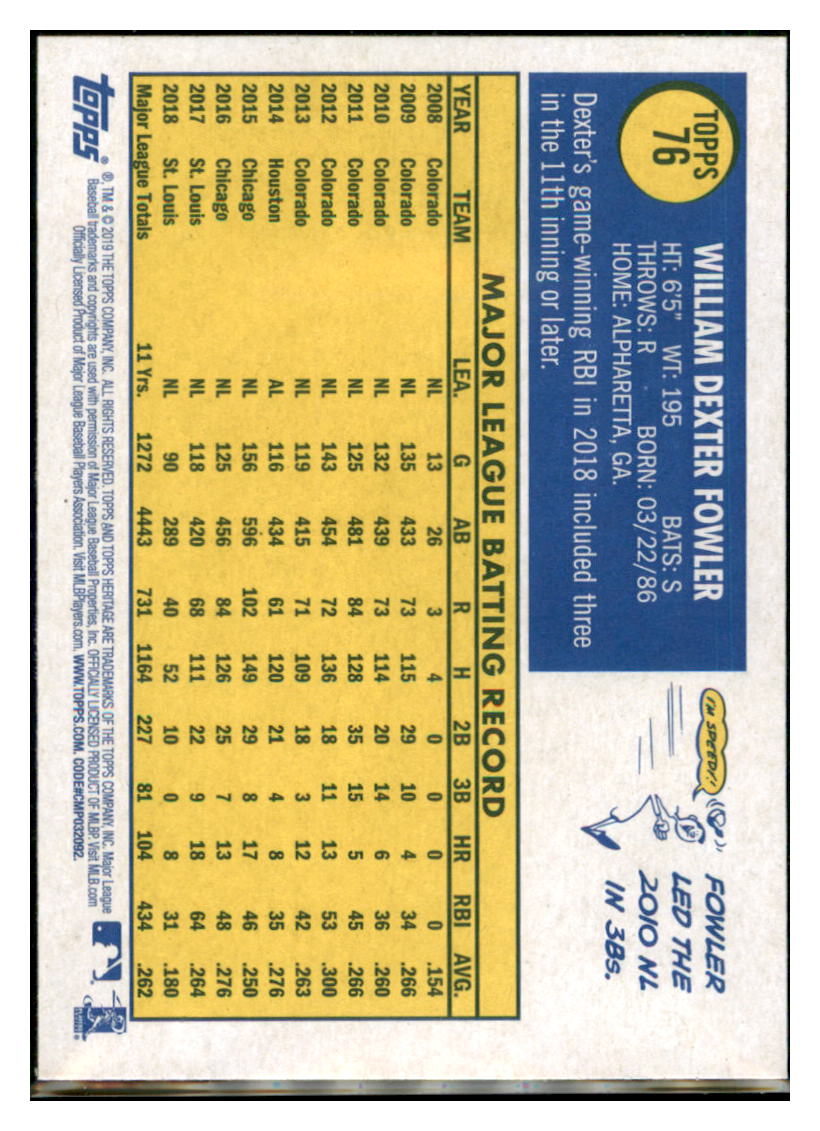 2019 Topps Heritage Dexter Fowler St. Louis Cardinals #76 Baseball
card TMH1C simple Xclusive Collectibles