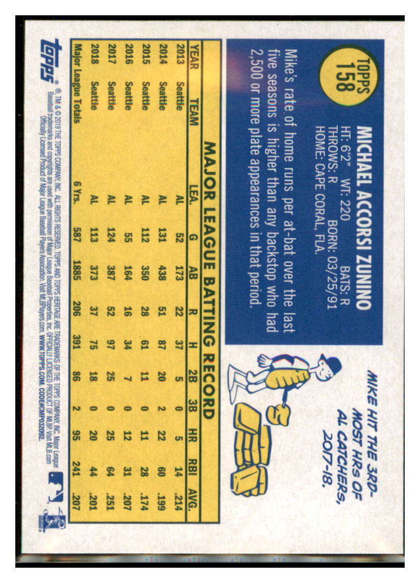 2019 Topps Heritage Mike Zunino Tampa Bay Rays #158 Baseball card TMH1C simple Xclusive Collectibles